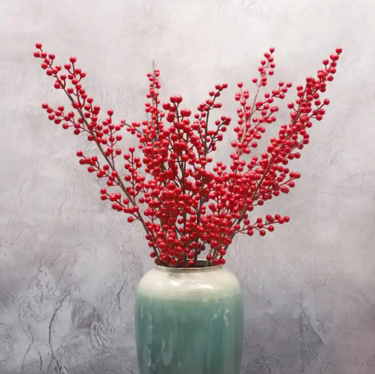 Artificial Red Berry Stems Inch Red Berry Picks Holly Berries Branches for Christmas Tree Crafts Wedding Holiday Home Decor