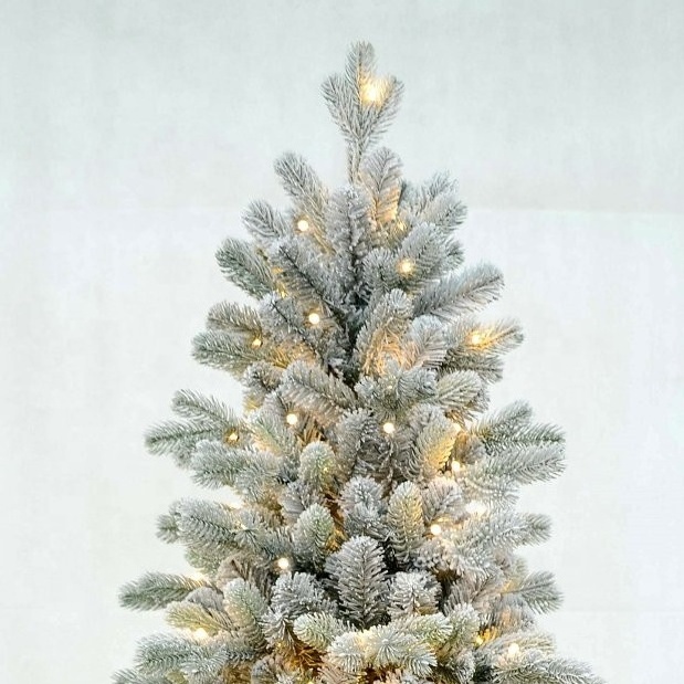 Prelit Artificial Snow Flocked Christmas Tree Wholesale Metal Stand Xmas Tree Fiber Optic Xmas Tree with Warm LED Lights