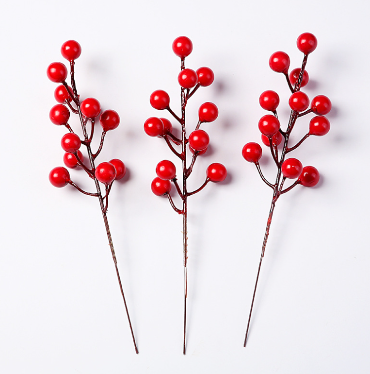 LONGSTAR Christmas Red Berries Picks Artificial Stems for Christmas Tree Decor Crafts Wedding Holiday Crafts Winter Home Decor