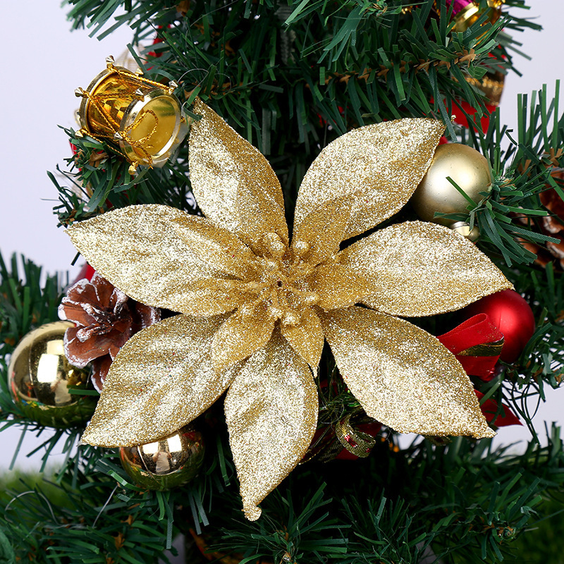 Hot Sale Wholesale Poinsettia Glitter Christmas Tree Decoration Glitter Flower Artificial Christmas Decorative Flowers