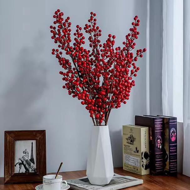 Longstar Christmas Ornaments Decoration Supplies Long Stem Tree Berries Pick Branches Artificial Flower Red Berry Fruits Holly