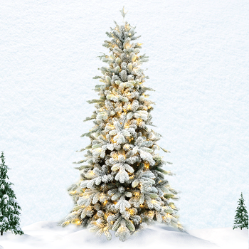 Longstar Wholesale  Xmas Tree Prelit Artificial Snow Flocked Christmas Tree Fiber Optic Xmas Tree with Warm LED Lights