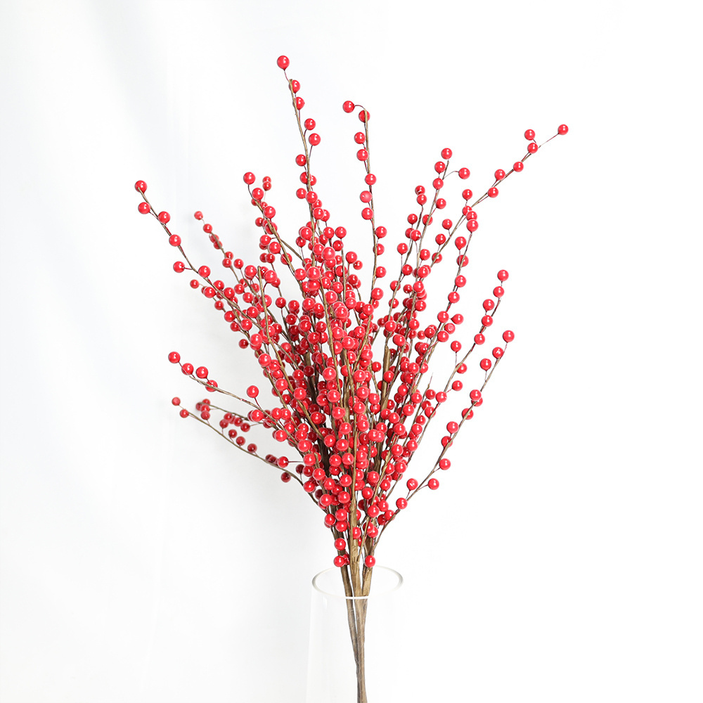 Longstar Christmas Ornaments Decoration Supplies Long Stem Tree Berries Pick Branches Artificial Flower Red Berry Fruits Holly