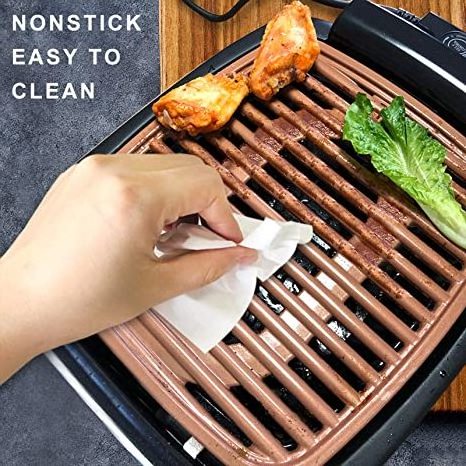 Smokeless Nonstick Square Griddle Pan with Recipe and Clip Oil Leak Hole Design Electric Griddle Grill