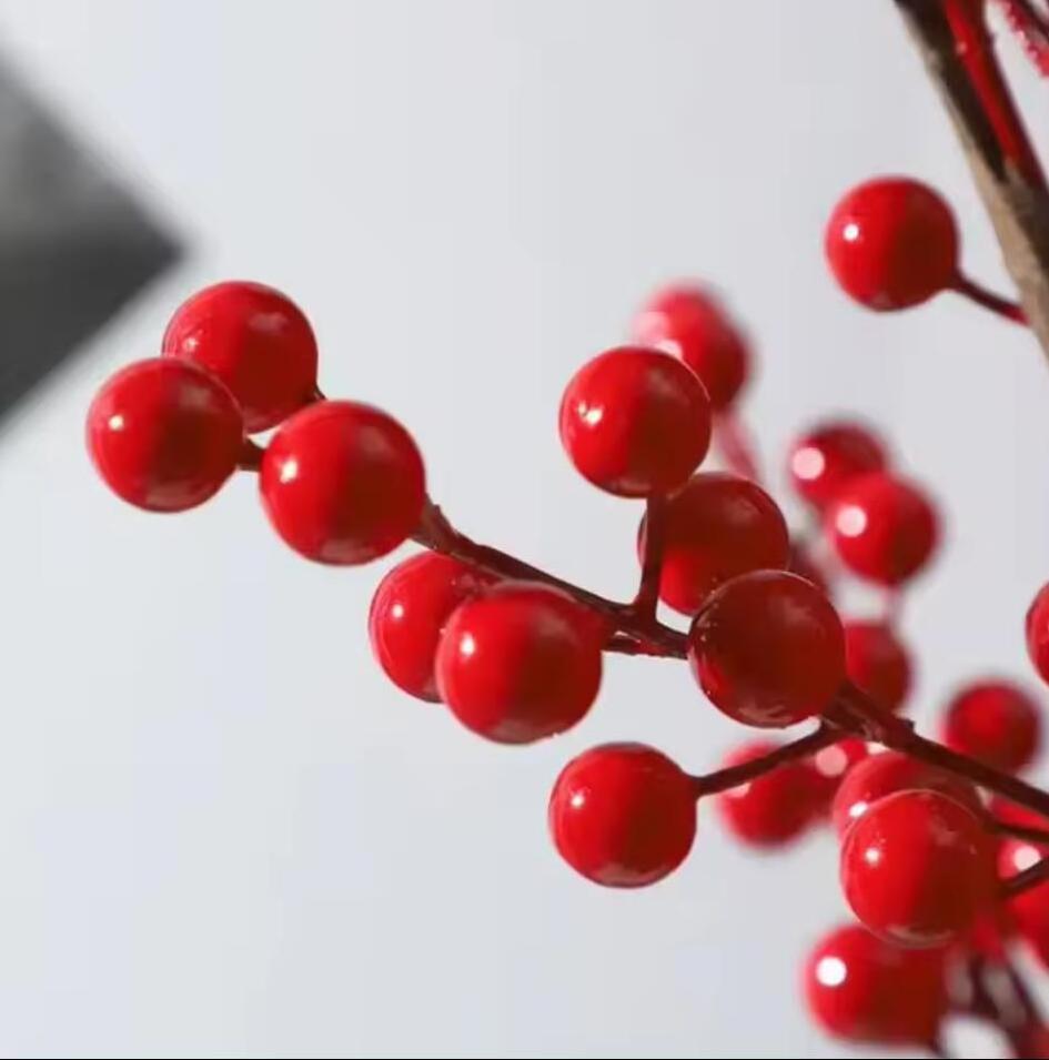 Longstar Christmas Ornaments Decoration Supplies Long Stem Tree Berries Pick Branches Artificial Flower Red Berry Fruits Holly