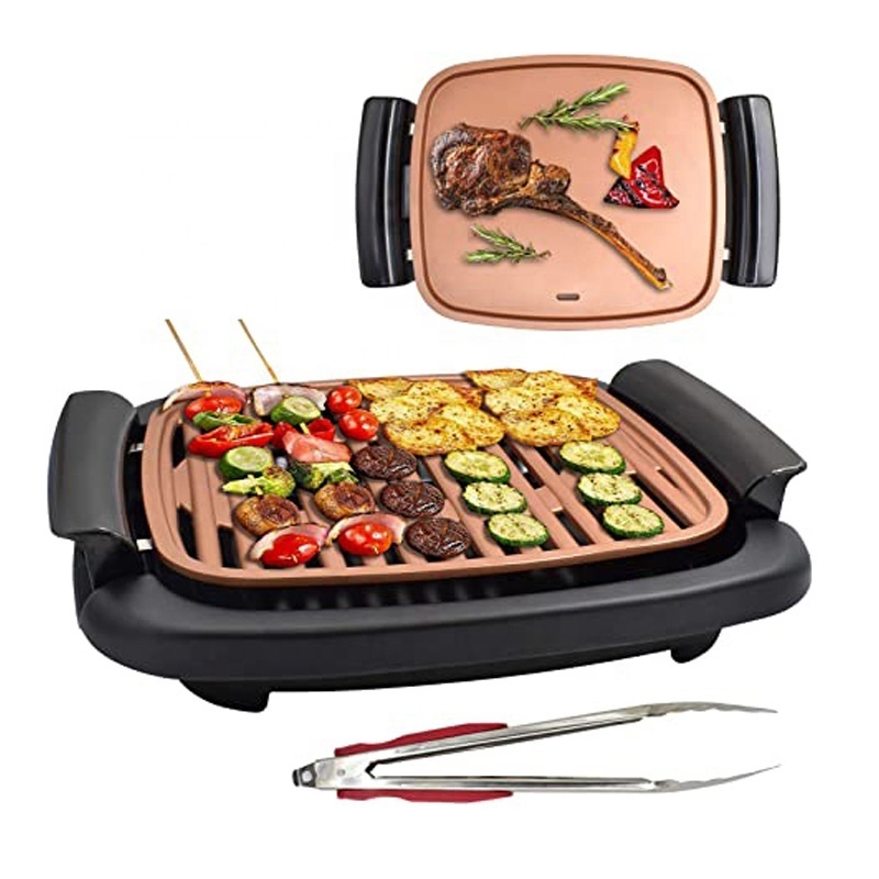 Smokeless Nonstick Square Griddle Pan with Recipe and Clip Oil Leak Hole Design Electric Griddle Grill