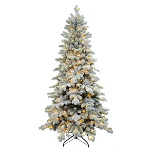 Longstar Wholesale  Xmas Tree Prelit Artificial Snow Flocked Christmas Tree Fiber Optic Xmas Tree with Warm LED Lights