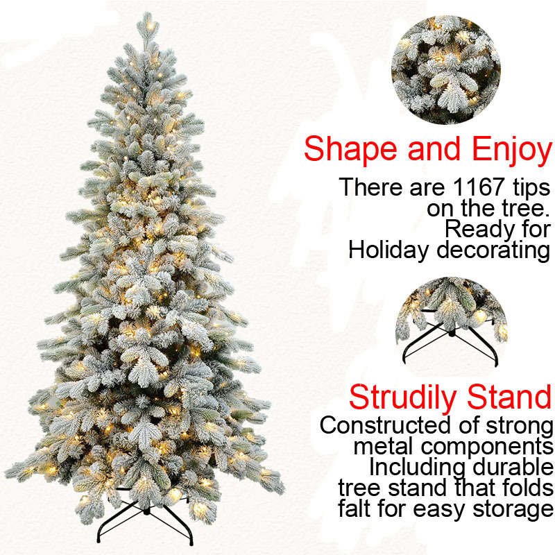 Longstar Wholesale  Xmas Tree Prelit Artificial Snow Flocked Christmas Tree Fiber Optic Xmas Tree with Warm LED Lights