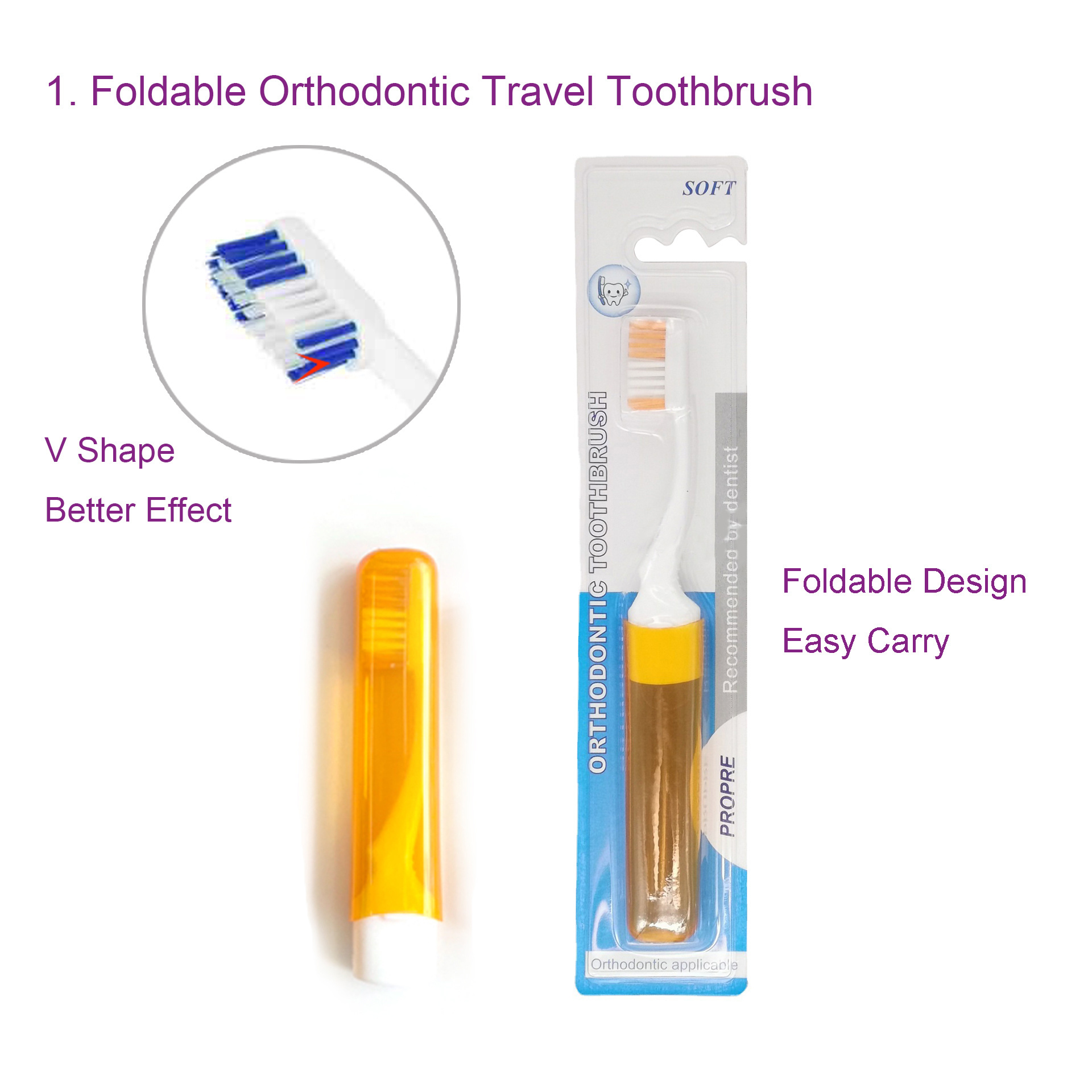 Logo Custom Dental Care Patient V Shape U Trim Travel Portable Tooth Brush Brace Kit OEM Teeth Cleaning Orthodontics Toothbrush