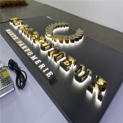 Outdoor Waterproof Golden Acrylic Backlit Led Letter Sign Wall Led Light 3D Backlit Logo Sign for Shopfront Illuminate Sign