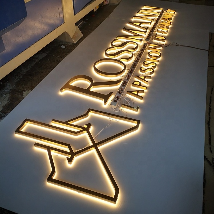 Outdoor Waterproof Golden Acrylic Backlit Led Letter Sign Wall Led Light 3D Backlit Logo Sign for Shopfront Illuminate Sign