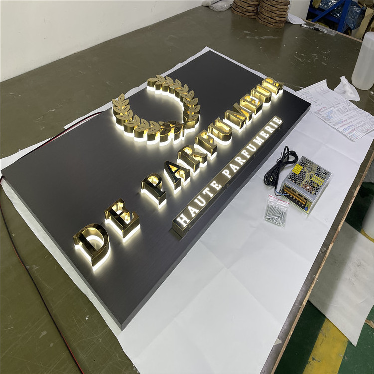 Outdoor Waterproof Golden Acrylic Backlit Led Letter Sign Wall Led Light 3D Backlit Logo Sign for Shopfront Illuminate Sign