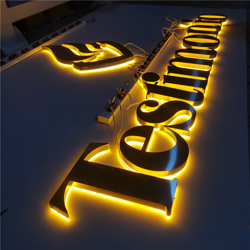 Outdoor Waterproof Golden Acrylic Backlit Led Letter Sign Wall Led Light 3D Backlit Logo Sign for Shopfront Illuminate Sign