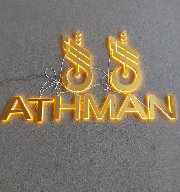 Outdoor Waterproof Golden Acrylic Backlit Led Letter Sign Wall Led Light 3D Backlit Logo Sign for Shopfront Illuminate Sign