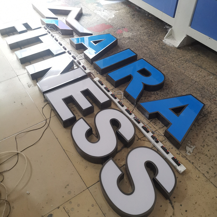 Custom brushed black metal returns led channel letters 3d logo stainless steel signage frontlit acrylic sign for wall