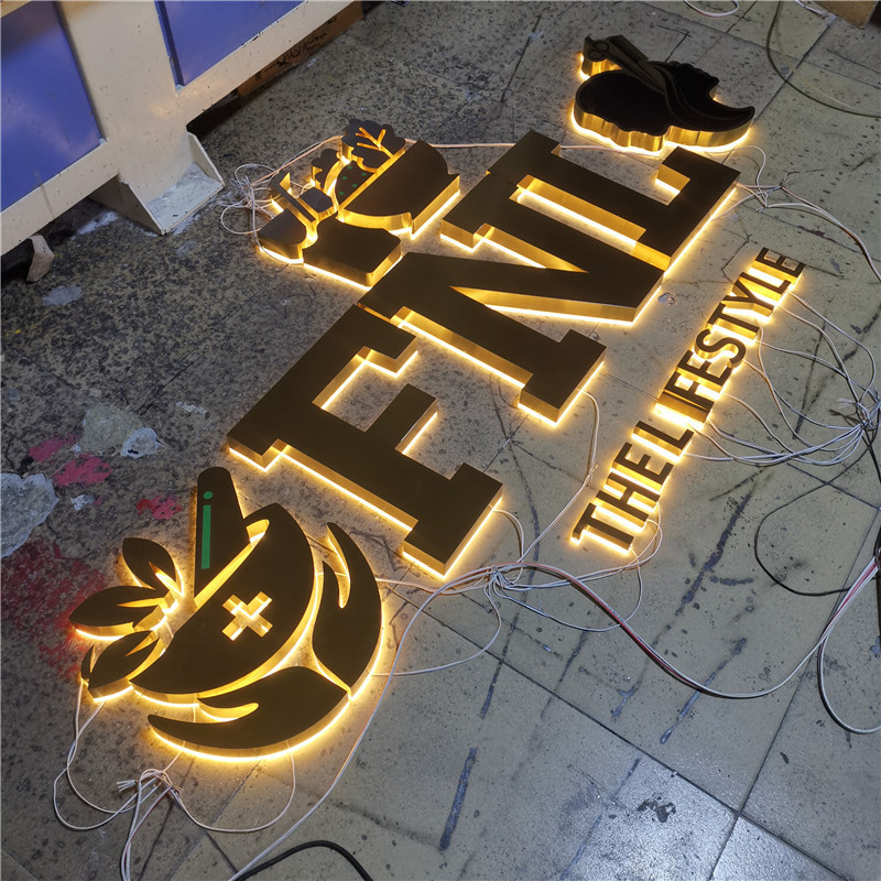 Polished Gold 3d led illuminated letter custom stainless steel sign backlit led sign letters