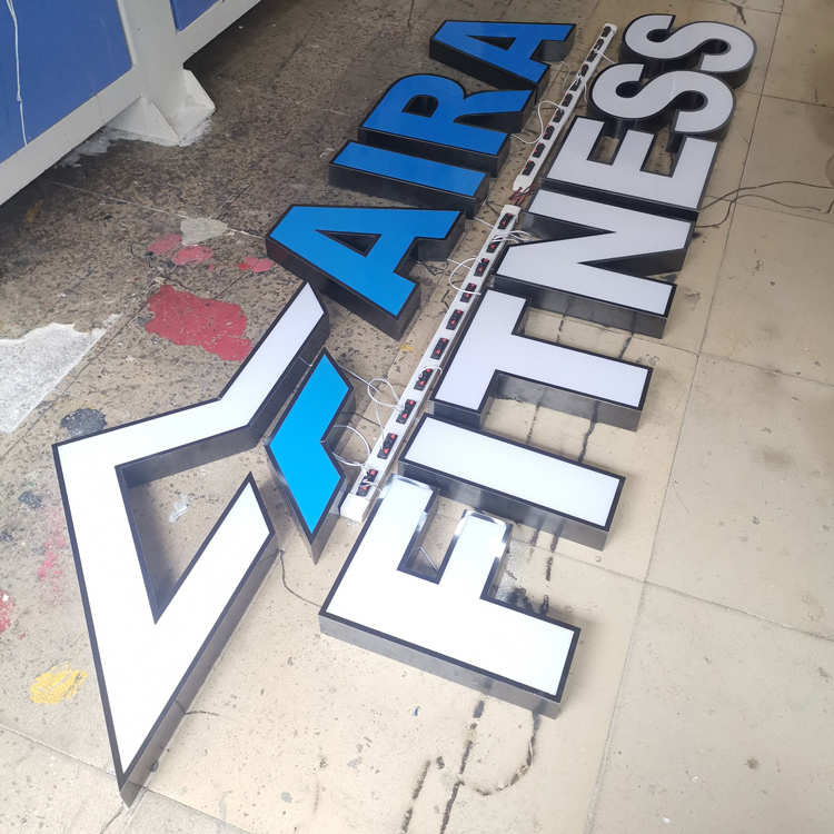 Custom brushed black metal returns led channel letters 3d logo stainless steel signage frontlit acrylic sign for wall