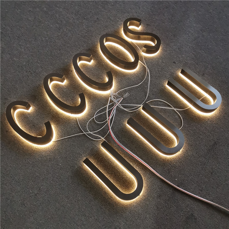 Polished Gold 3d led illuminated letter custom stainless steel sign backlit led sign letters