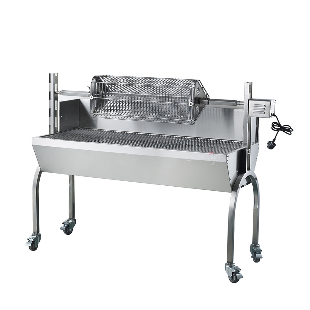 Best selling high quality  bbq grill Large Stainless Steel Spit Roaster Charcoal and gas rotisserie BBQ Grill with 60kg Motor