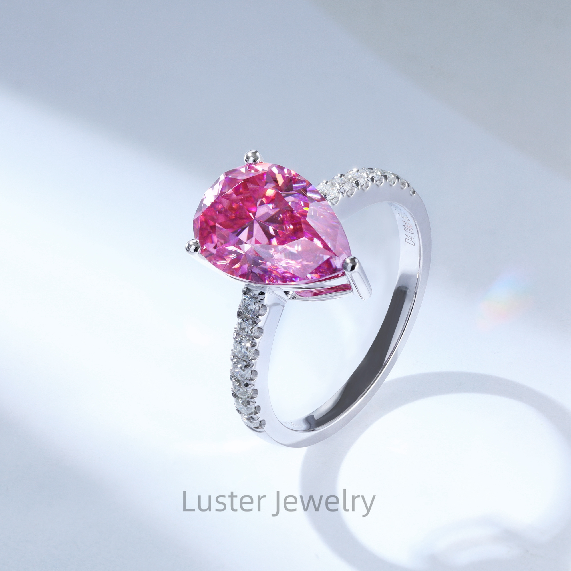 Luster Gorgeous Engagement 925 Sterling Silver 4.0ct Teardrop Shape Moissanite 10K/14K/18K Pink Pear Cut Moissanite Gold Ring