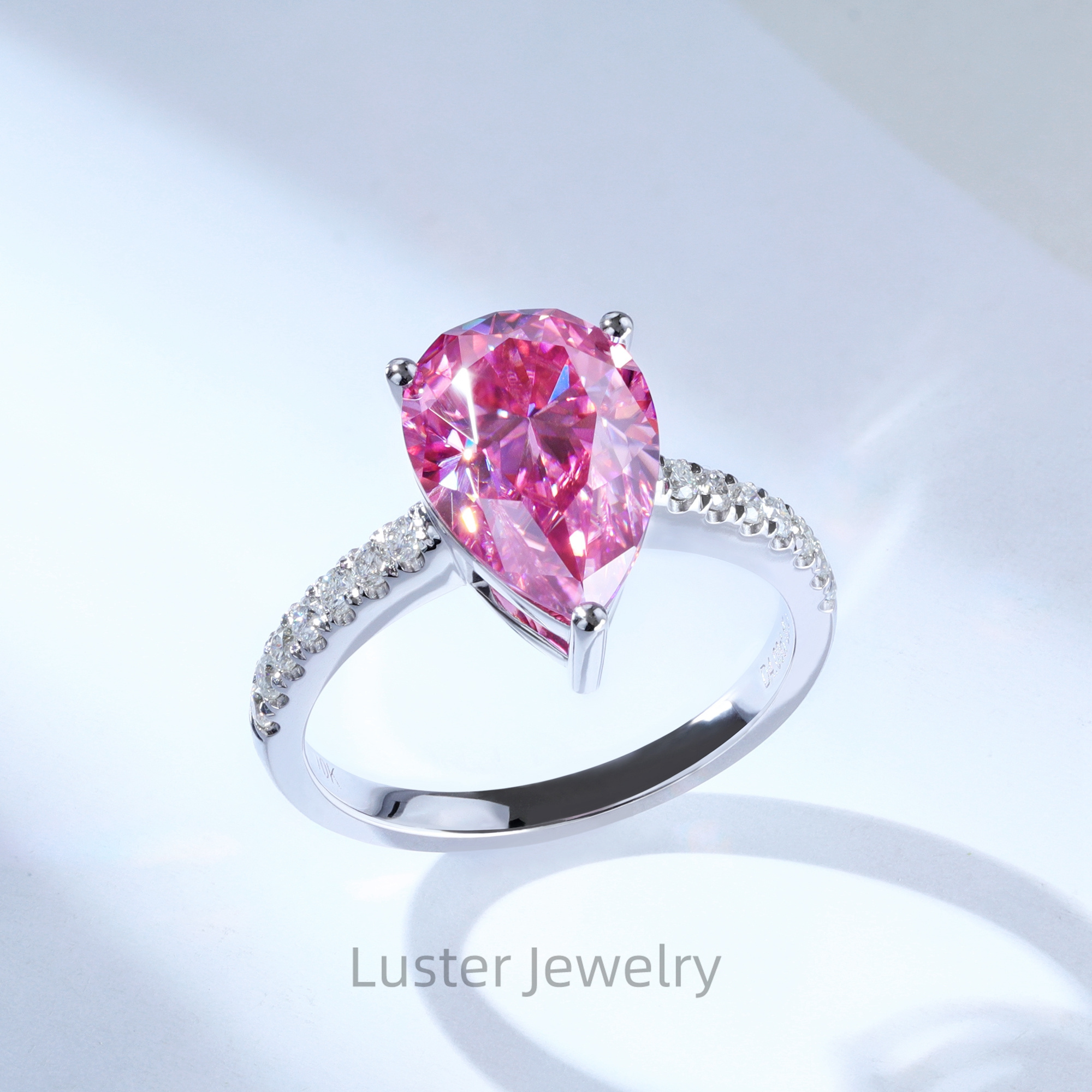 Luster Gorgeous Engagement 925 Sterling Silver 4.0ct Teardrop Shape Moissanite 10K/14K/18K Pink Pear Cut Moissanite Gold Ring