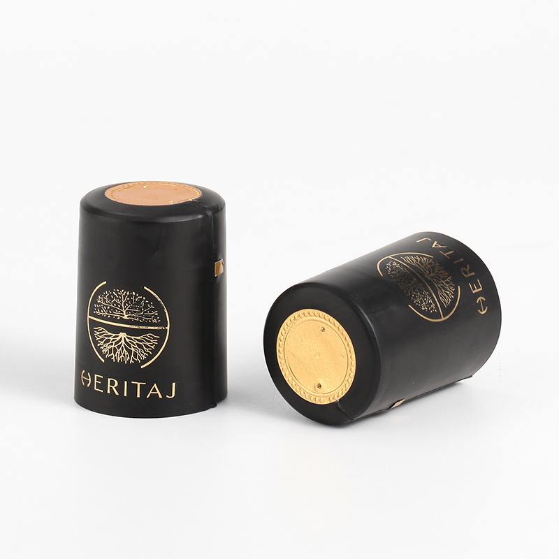 custom Wine bottle cork with black plastic top gold PVC shrink capsule wine shrink lid