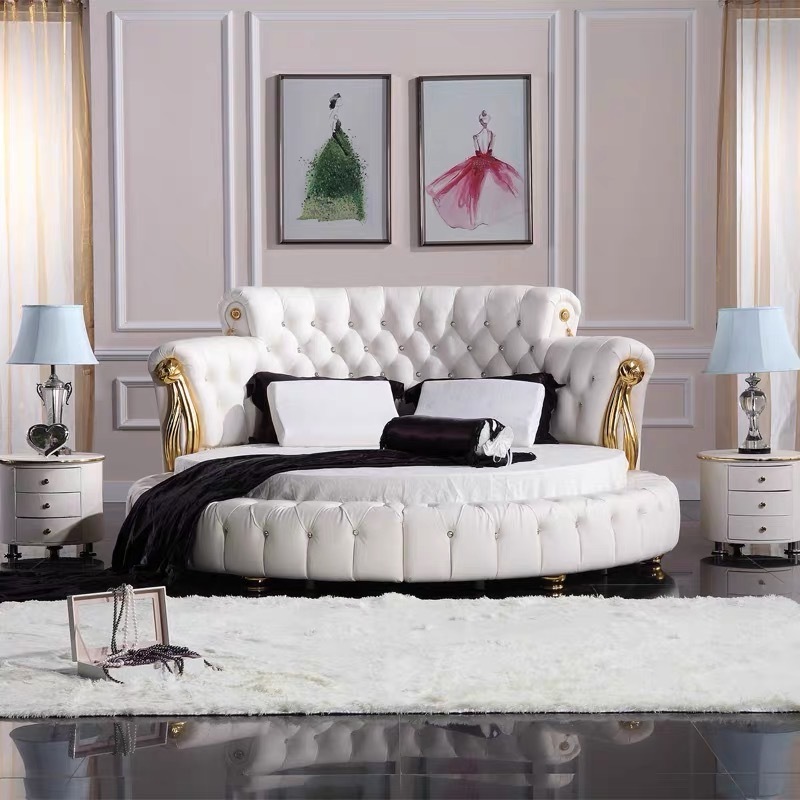 Hot-selling Modern Bedroom Latest Leather Upholstered Platform Smart Royal Round Bed