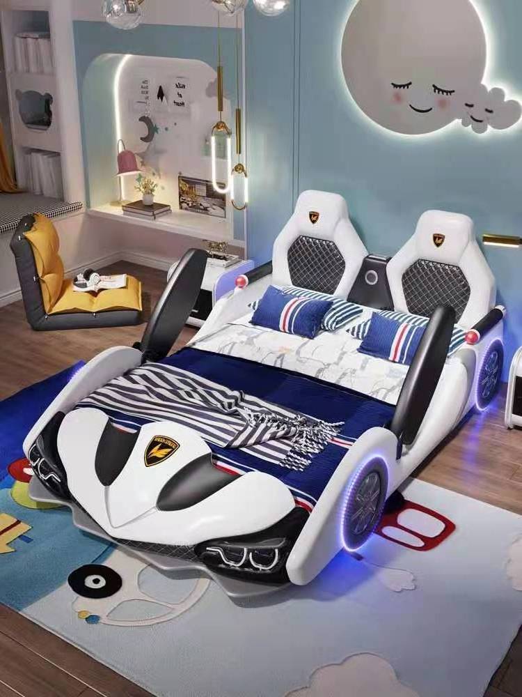 Modern children supercar kid bed led children function race car bed king size student bed with door