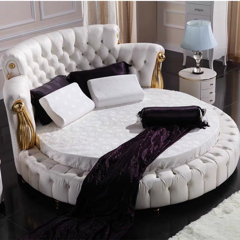 Hot-selling Modern Bedroom Latest Leather Upholstered Platform Smart Royal Round Bed