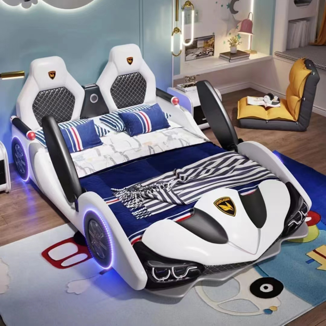 Modern children supercar kid bed led children function race car bed king size student bed with door