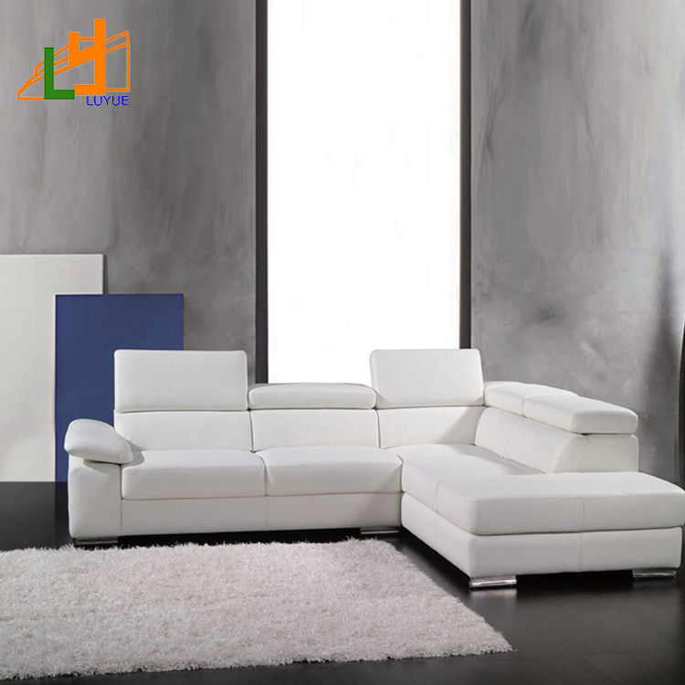 modern snow white French furniture designs l shaped living room 5 seater Leather corner sofa for home