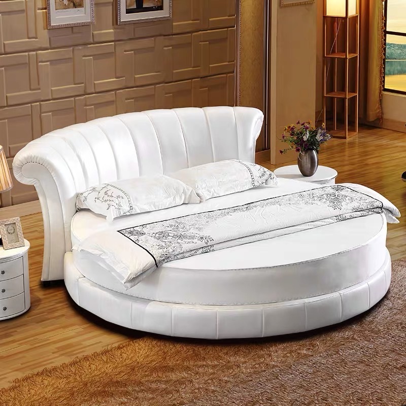 Luxury Leather Circle Bed Foshan Factory Leather Cheap Round Bed Prices