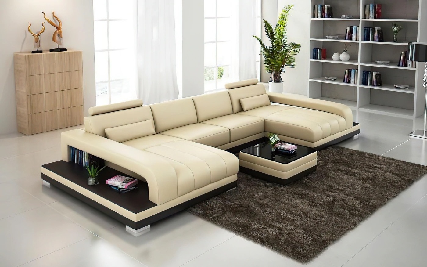 American Design Elegant Smart leather set design sofa With Double Chaise