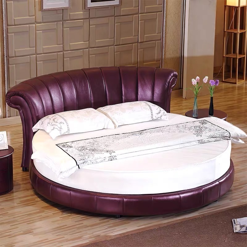 Luxury Leather Circle Bed Foshan Factory Leather Cheap Round Bed Prices