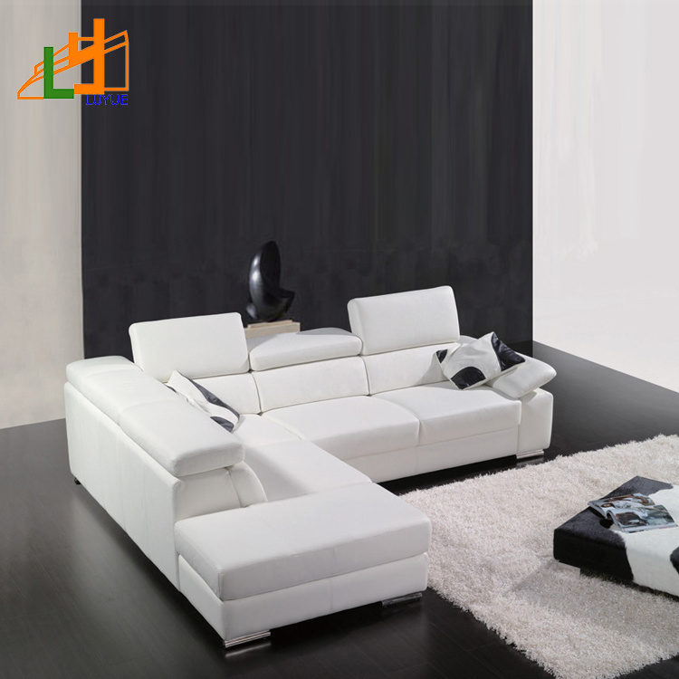 modern snow white French furniture designs l shaped living room 5 seater Leather corner sofa for home