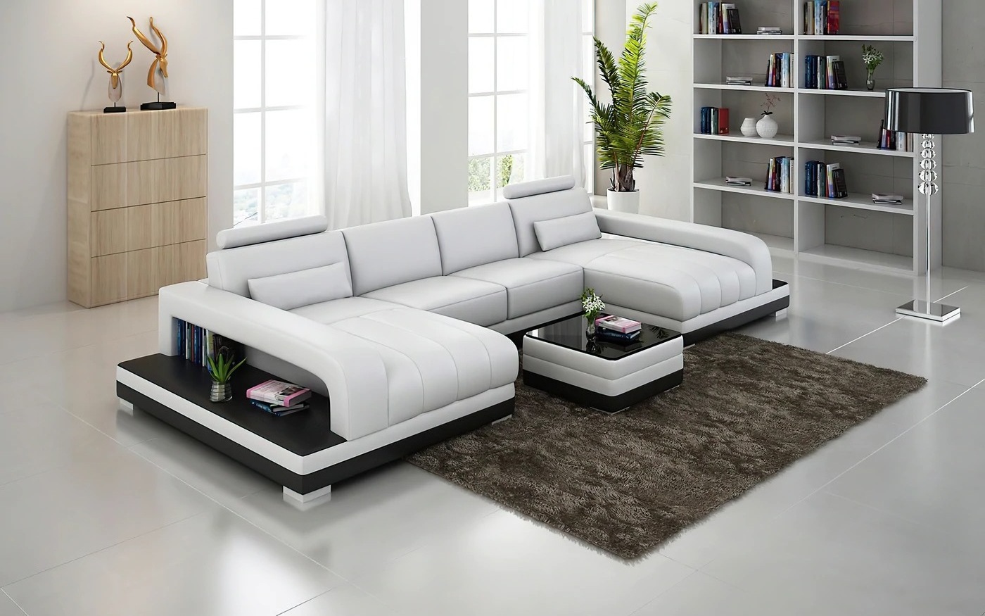 American Design Elegant Smart leather set design sofa With Double Chaise