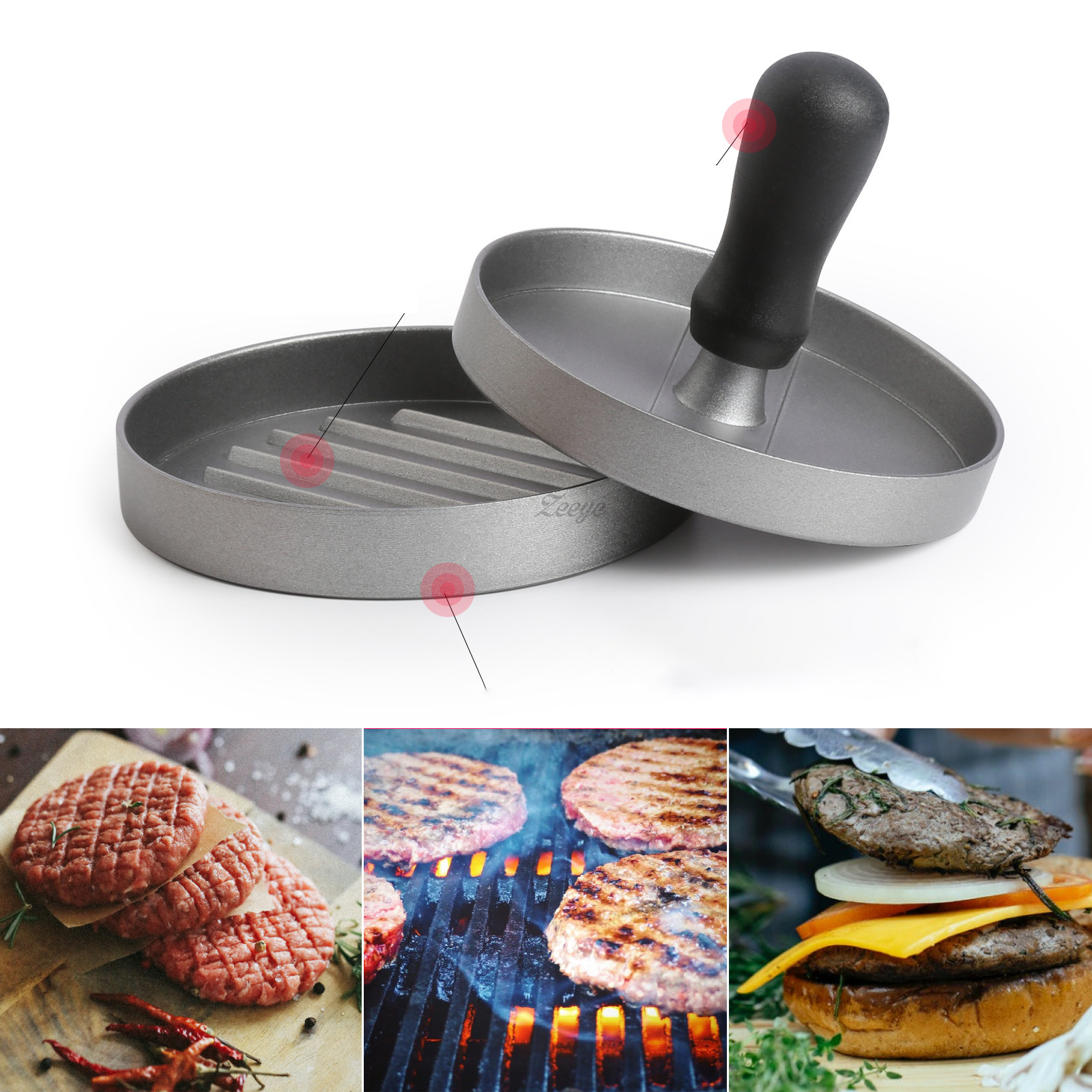 DD1131   DIY Kitchen Plastic Handle Patty Hamburger Maker with Wax Paper Manual Non-stick Pie Mold Beef Meat Burger Press