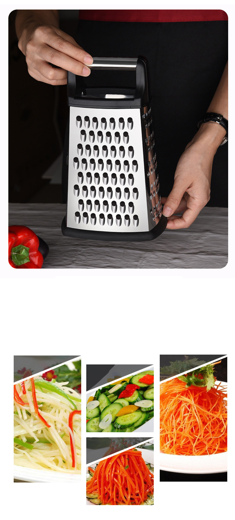 DD1078  Kitchen Slicer 4 Sides Vegetables Ginger Cheese Shredder Zester Grater Stainless Steel Box Graters with Container