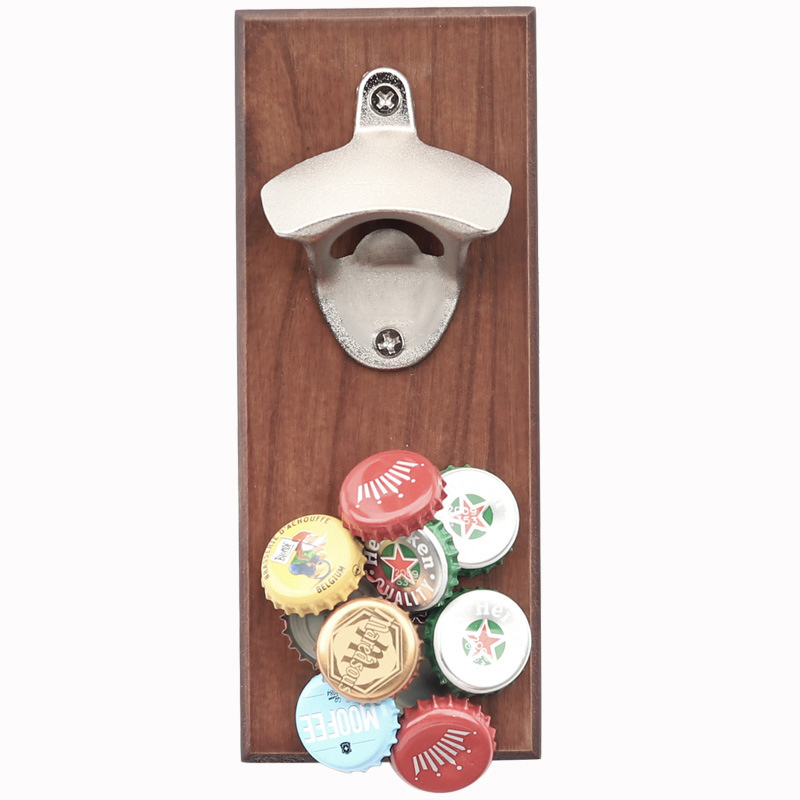 DD1121  Wooden Refrigerator Magnetic Bottle Stainless Steel Wall Mounted Opener Fridge Magnets Hanging Openers