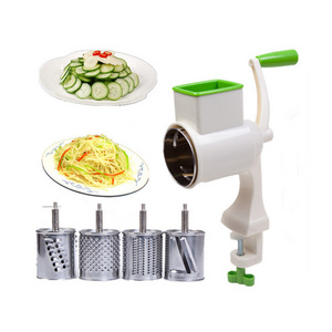 A1074 Kitchen Rotary Drum Grater Vegetable Cheese Cutter Slicer with 4 Interchanging Stainless Steel Drums Potato Fruit Shredder