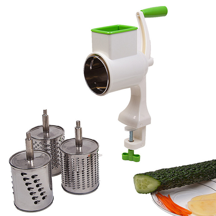 A1074 Kitchen Rotary Drum Grater Vegetable Cheese Cutter Slicer with 4 Interchanging Stainless Steel Drums Potato Fruit Shredder