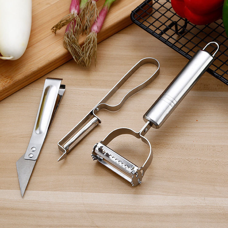 DD884  2022 Kitchen Gadgets Stainless Steel 3 in 1 Set Fruit Paring Knife Clip Grater Multifunctional Vegetable Peeler