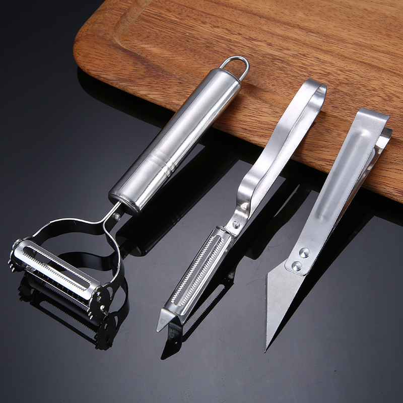 DD884  2022 Kitchen Gadgets Stainless Steel 3 in 1 Set Fruit Paring Knife Clip Grater Multifunctional Vegetable Peeler