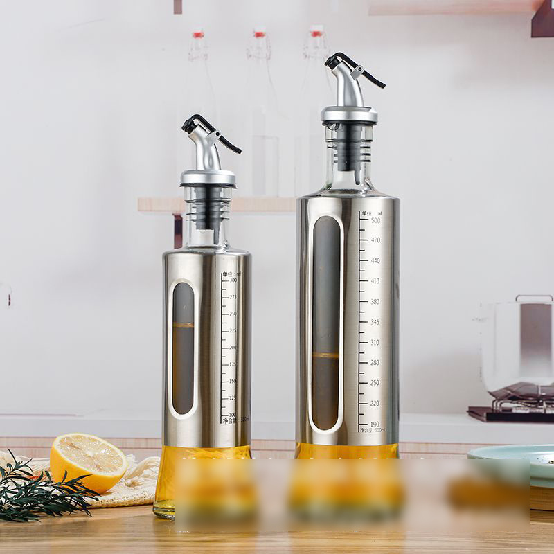 CL517 Stainless Steel Oil Bottle Glass Container Kitchen Seasoning Container Sauce Vinegar Bottle Oil Dispenser