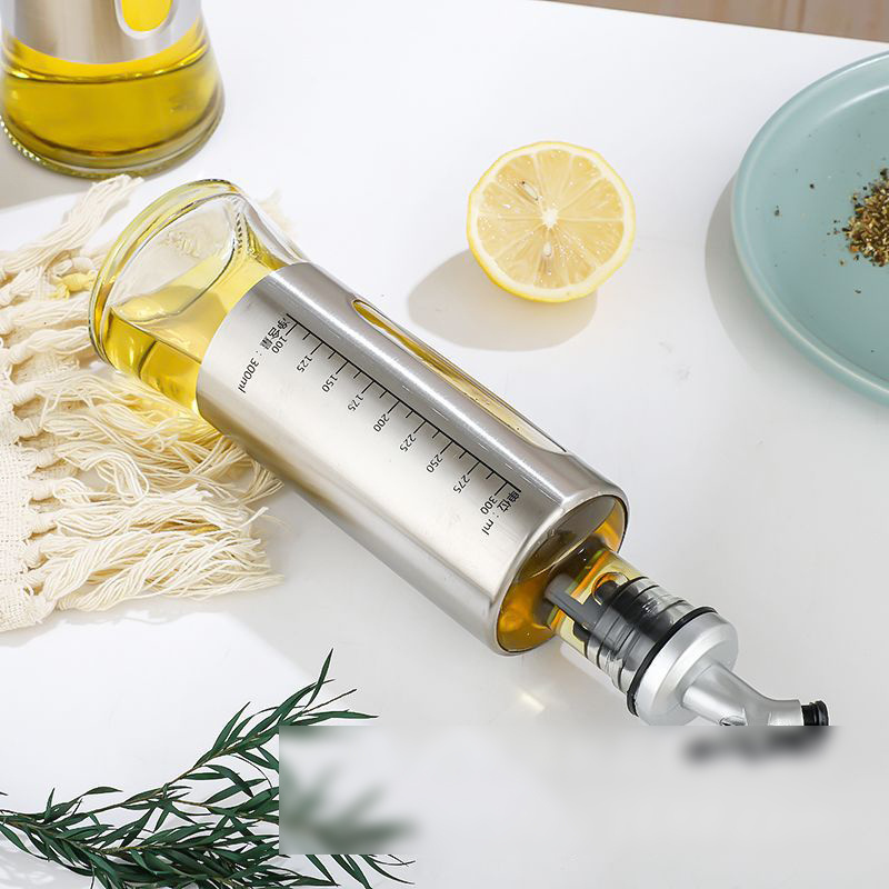 CL517 Stainless Steel Oil Bottle Glass Container Kitchen Seasoning Container Sauce Vinegar Bottle Oil Dispenser