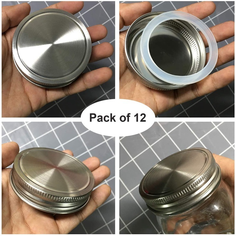 DD2198  Kitchen Food Storage Containers Cup Lid Sealed Ring Glass Bottle Cap Stainless Steel Mason Jar Airtight Lids