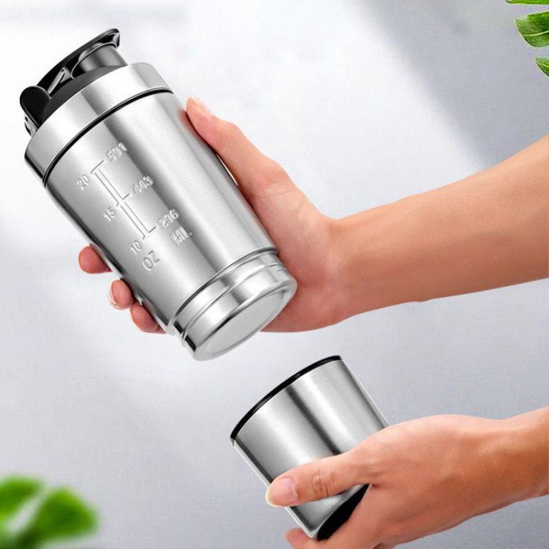 DD2348  Stainless Steel Double Wall Coffee Cups with Wire Whisk Scale For Protein Mixes Insulated Protein Shaker Bottles