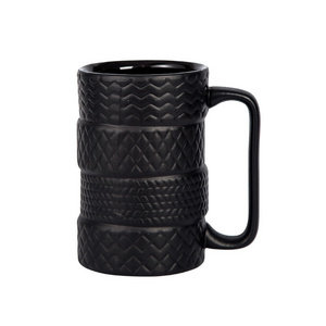 DD2436  Novelty 3D Cool Tire-shaped Cup with handle Unique Gifts Large Coffee Tea Mugs Creative Black Ceramic Tyre Mug