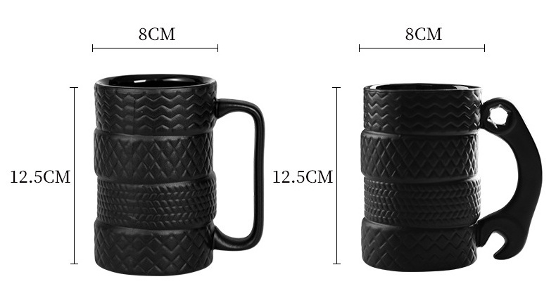 DD2436  Novelty 3D Cool Tire-shaped Cup with handle Unique Gifts Large Coffee Tea Mugs Creative Black Ceramic Tyre Mug