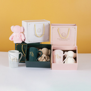 DD2184  Wedding Baby Shower Towel Bear Stuffed Souvenirs Mug Set Porcelain Cups with Gift Box Ceramic Coffee Cup Set